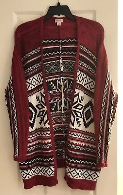 Mossimo Nwot  Flowy Long Open Cardigan Sweater Red White Black Size Xs • $19.99