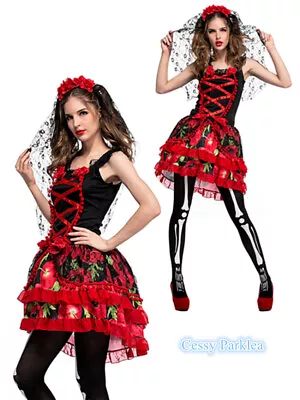 W-N4-2 Women Day Of The Dead Senorita Mexican Spanish Costume + Headpiece • $29.11