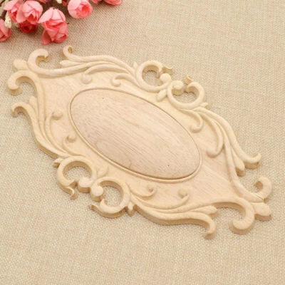 $10.29 • Buy Oval Wood Carved Applique Corner Onlay Unpainted Furniture Figurines Decor DIY