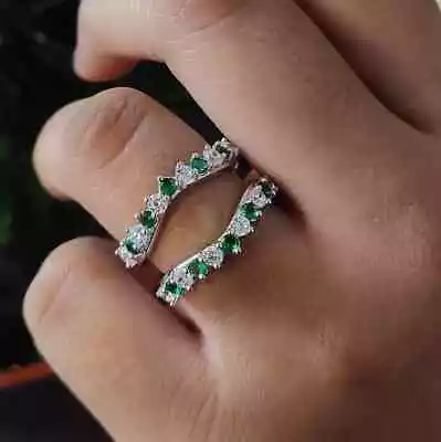 1.5TCW Round Lab Green Emerald & Moissanite Enhancer Guard 14k White Gold Plated • $96.75