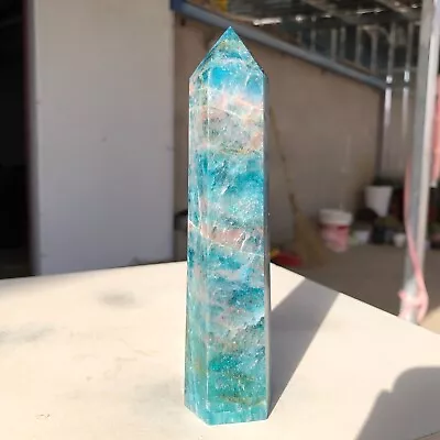 307g Natural Blue Apatite Quartz Crystal Obelisk Wand Point Healing P657 • $3.57