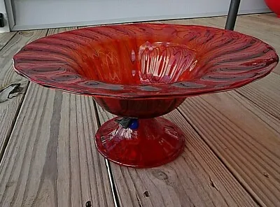 MURANO ITALY Glass Salviati Barovier Large Orange Footed BOWL Applied Pear Fruit • $103.50