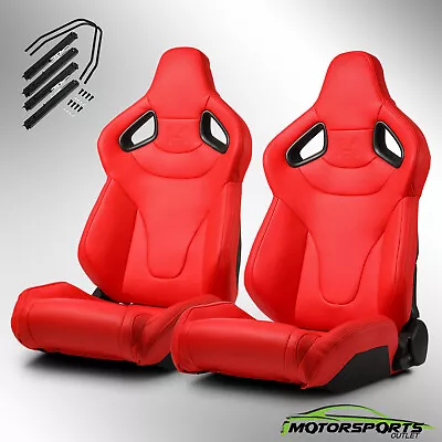 2x Red Universal PVC Reclinable C-Series Left/Right Sport Racing Seats W/Slider • $363.98