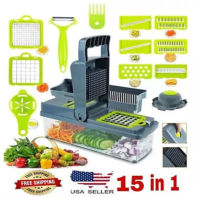 15-In-1 Vegetable Fruit Chopper Cutter Food Onion Veggie Dicer Slicer Kitchen U_ • $13.97