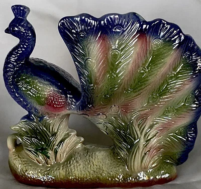 $24.90 • Buy Vintage Lusterware Iridescent Fanned Tail Peacock 9  Ceramic Figurine