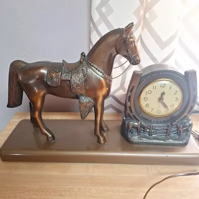 Vintage Lanshire Horseshoe Western Clock For Desk Or Mantel Metal Base And... • $150