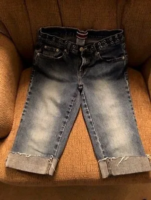 Z Cavaricci Denim Long Shorts - Size 3 Distressed CutOff Cuffed Rivets Pre-Owned • $11