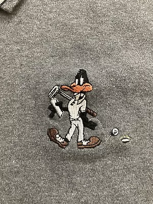 Vintage Warner Bros Studio Daffy Duck GOLF GOLFING Polo Shirt Men's Size M Gray • $8