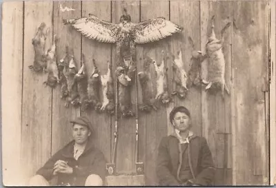 C1910s RPPC Real Photo Postcard Hunters Dead Bird And Rabbits On Wall *Trimmed • $11.88