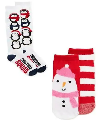 Christmas 1 Knee High And 2 Low Cut Socks Snow Man Penguins Holiday Time 4-10 • $8.99