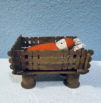 Handmade Miniature Dollhouse Baby Crib With Baby Vintage • $6.99