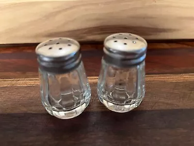 Vtg Miniature NOS Glass Salt & Pepper Shakers Metal Lids 2  Tall 1  Wide-WW Ship • $3.99