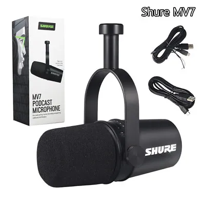 Shure MV7 Cardioid Dynamic Vocal / Broadcast Microphone USB & XLR Outputs Black • $129.99