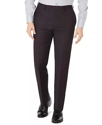 Calvin Klein Men's 30 X 32 Slim-Fit Wool Dress Pants Eggplant Burgundy Plaid • $11.55