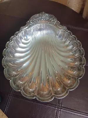 Vintage Ornate Floral Silverplate Large Clam Shell Scalloped Tray Platter 14x11  • $24.95