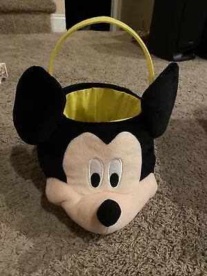 DISNEY Mickey Mouse Jumbo Plush Basket  CANDY BUCKET /LG Yellow Easter Halloween • $14