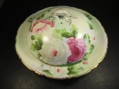 $25 • Buy Old Bavaria Porcelain Large Flowers Decorated Cheese Keeper Artist Echstudt