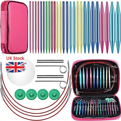 13 Sizes Aluminum Circular Knitting Needles Set Interchangeable Crochet Hooks • £22.79