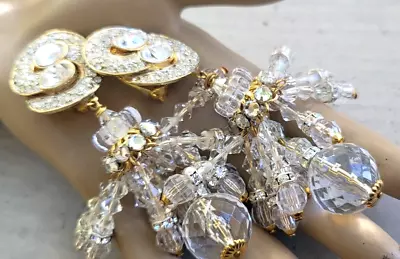 Stunning Vtg Lawrence Vrba Crystal Earrings Shoulder Dusters Hollywood Glam Clip • $229.99