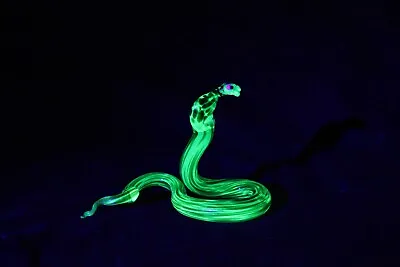 Uranium Glass Cobra Uranium Vaseline Glass Figurine Cobra  Glass UV Snake Glass • $38.76