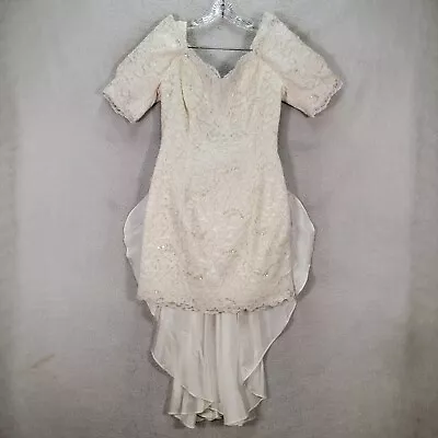 Vtg Unbranded Womens Dress Size S Ivory Floral Crochet Lace Bridal Bow Rare Mini • $49.95