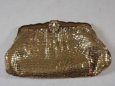 Whiting And Davis Gold Mesh Small Clutch Rhinestone Purse Handbag Bag Compact • $19.99