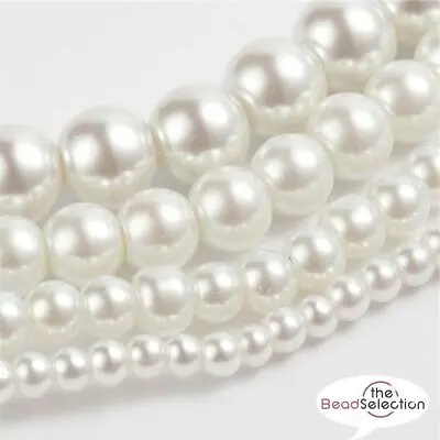 £3.79 • Buy 200 TOP QUALITY WHITE MIXED SIZE ROUND GLASS PEARL BEADS 4mm 6mm 8mm 10mm 12