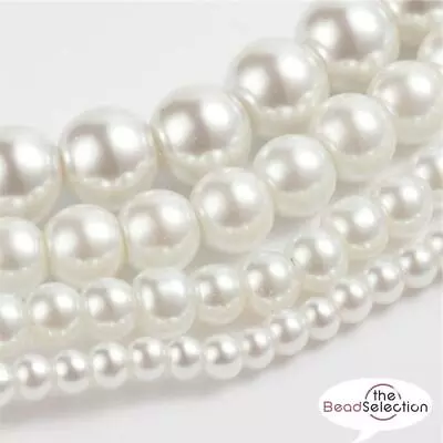 £3.79 • Buy 200 TOP QUALITY WHITE MIXED SIZE ROUND GLASS PEARL BEADS 4mm 6mm 8mm 10mm 12