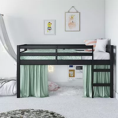 Black Finish Wooden Junior Loft Bed Frame Twin Size Bunk Kids Child Bedroom • $220.90