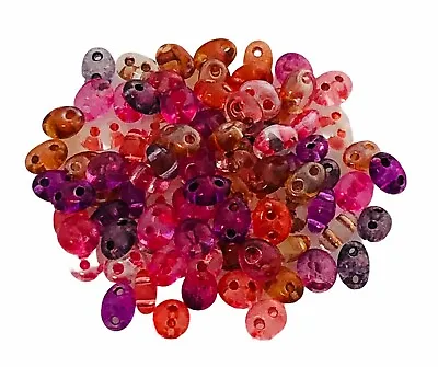 $4.99 • Buy 20 Grams Assorted Purple Pink Czech Super Duo Twin Double 2 Hole Glass 5mm Beads