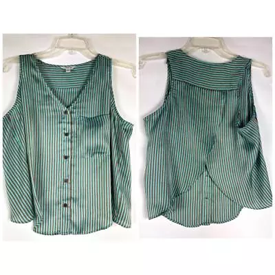 I Love H81 Womens Top Size S Green Stripe Sleeveless Button Down Overlap Back 60 • $9.80