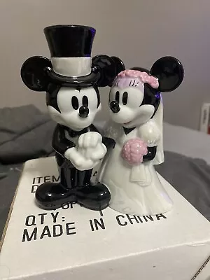 Disney Mickey And Minnie Mouse Ceramic Wedding Cake Topper Bride & Groom • $31