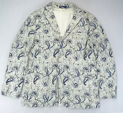 Vintage Polo Ralph Lauren Sz L Blue Paisley Cotton Madras Patch Pocket Blazer • $74.95