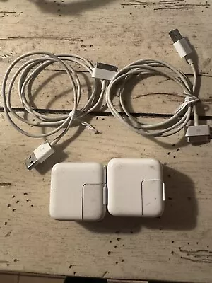 Apple A1357 10W USB Power Adapter Wall Charger IPhone IPod LOT OF 2 PLUS CABLES • $16