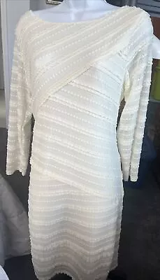 Max Studio Womens Ivory Midi  Dress Bodycon Stretch Lace Sheer Lace Sleeves NWT • $24.99