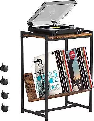 2-Tier End Table Record Player Stand With Wheels And Vinyl Storage Shelf Gray • $27.69