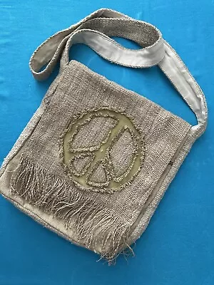 Boho Messenger Bag Peace Sign Cotton And Hemp Made In Nepal Natural Fibers GUC • $17