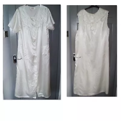 Nightdress Negligee Set Size 18-20 Cream Silky Ladies Womens Plus Nightie Robe • £11.50