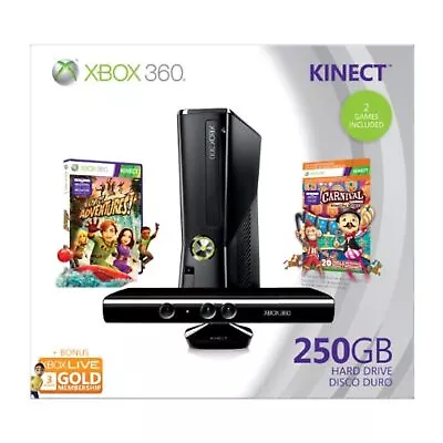 Xbox 360 250GB Holiday Value Bundle With Kinect Very Good 6Z • $170.89