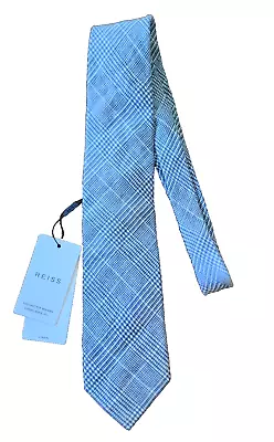 NWT Reiss Neptune Prince Of Wales Blue Check Linen Necktie Made In Italy • $48.97