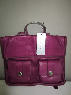 New Lodis Leather Tab Chic Maggie Backpack Berry Magnetic Fold Over Zip Secure 9 • $198