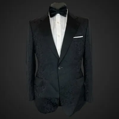 Selfridges Tuxedo Dinner Jacket Blazer Floral Embroidery 40R Vintage Black Tie  • $142.99