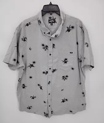 Billabong Hawaiian Shirt Mens XXL 2XL Gray Black Palm Tree Short Sleeve Camp • $18.60