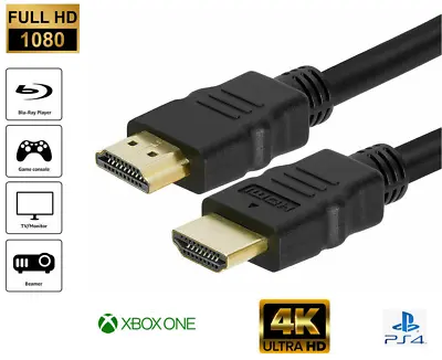 £4.55 • Buy Black Premium HDMI Cable High Speed V2.0 FULL HD 4K 3D ARC GOLD Short Long Lead