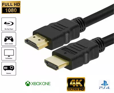 Black Premium HDMI Cable High Speed V2.0 FULL HD 4K 3D ARC GOLD Short Long Lead • £6.60