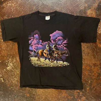 Vintage 90s Habitat Western Cowboy Horse Shirt Single Stitch Clouds • $50