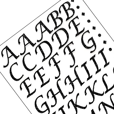 GLITTER LETTER STICKERS Black Self Adhesive Craft Birthday Card Making Pack A-Z • £2.78