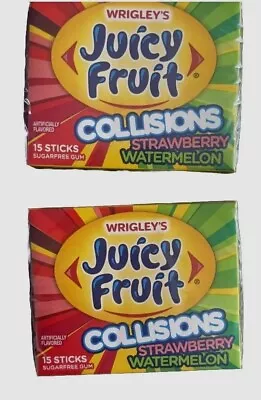 2 Packs Wrigley's Juicy Fruit Collisions Strawberry Watermelon 15 Piece Gum • $19.99