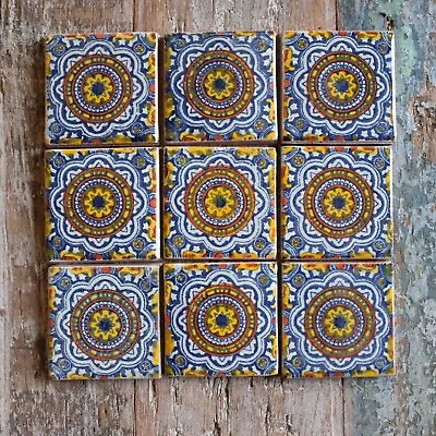 9 X  Ceramic Mexican Tiles Rosario Original Azul -  SMALL SIZE 5 X 5 Cms • £5.85