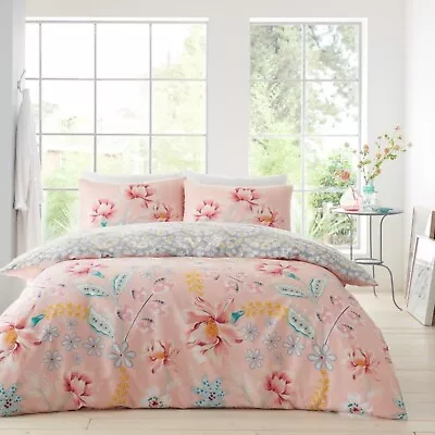 Pink & Purple Flowers Duvet Cover Set Reversible Bedding Pillow Case King Size • £16.99